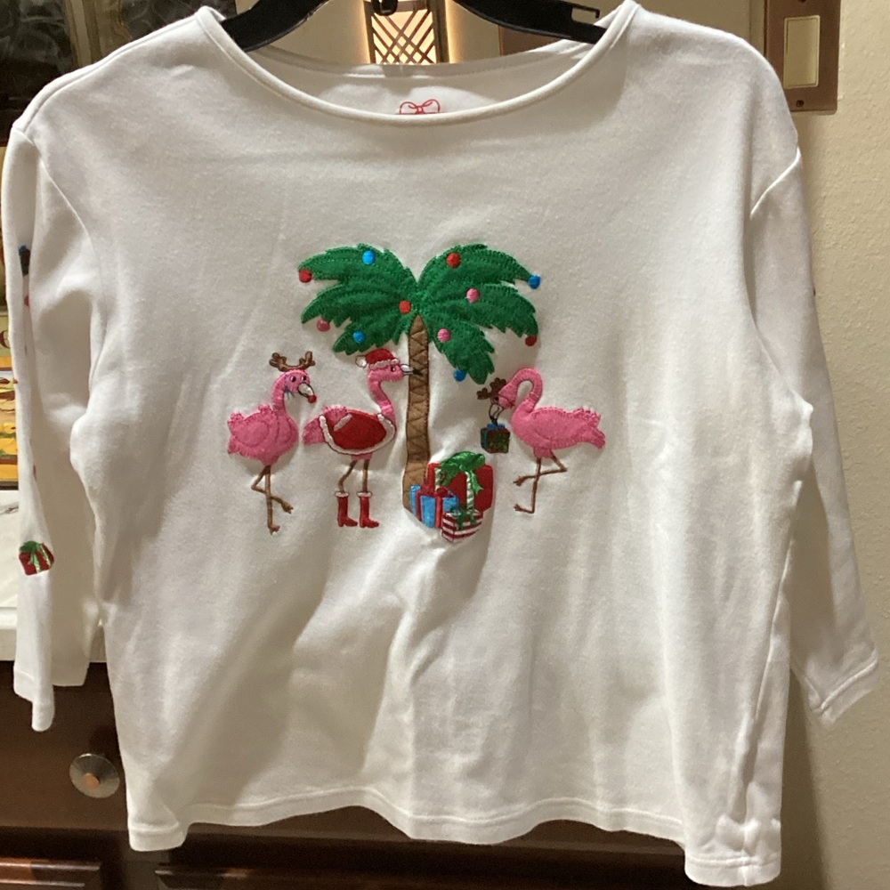 Allyson Whitmore White Shirt with Pink Flamingos
